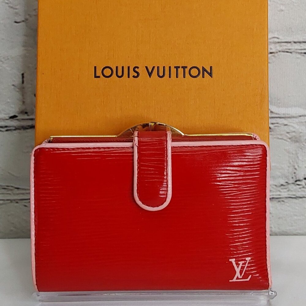 'LOUIS VUITTON' 'EPI' LEATHER CURVED~KISS~LOCK CUSTOM CHERRY RED WALLET